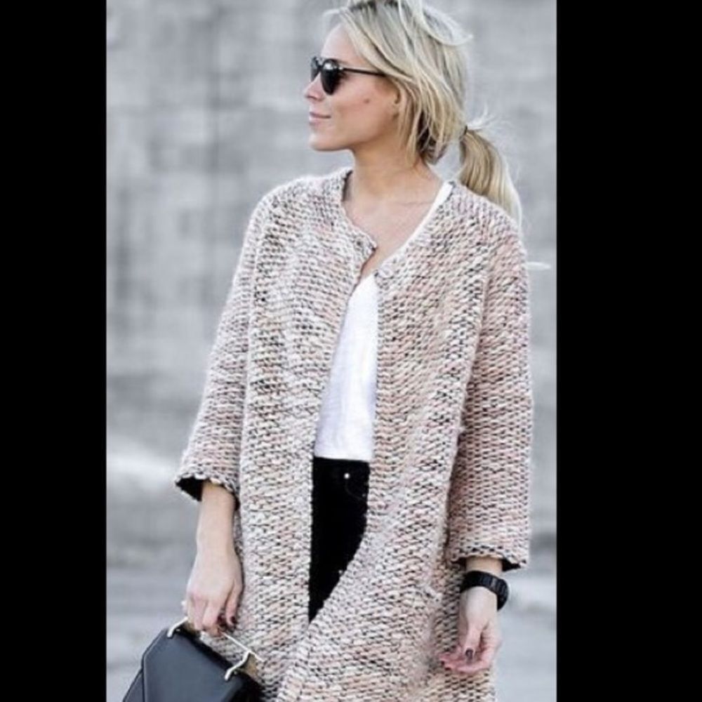 French Connection Oversized Chunky Knit Wool Sweater Coat